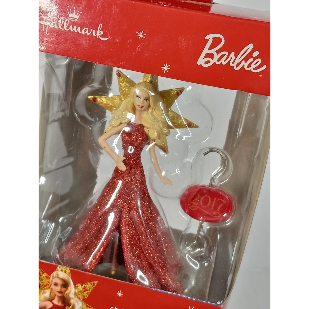 Christmas Hallmark Barbie 2017 Christmas Ornament Red Glitter Gown Star MIMB‎